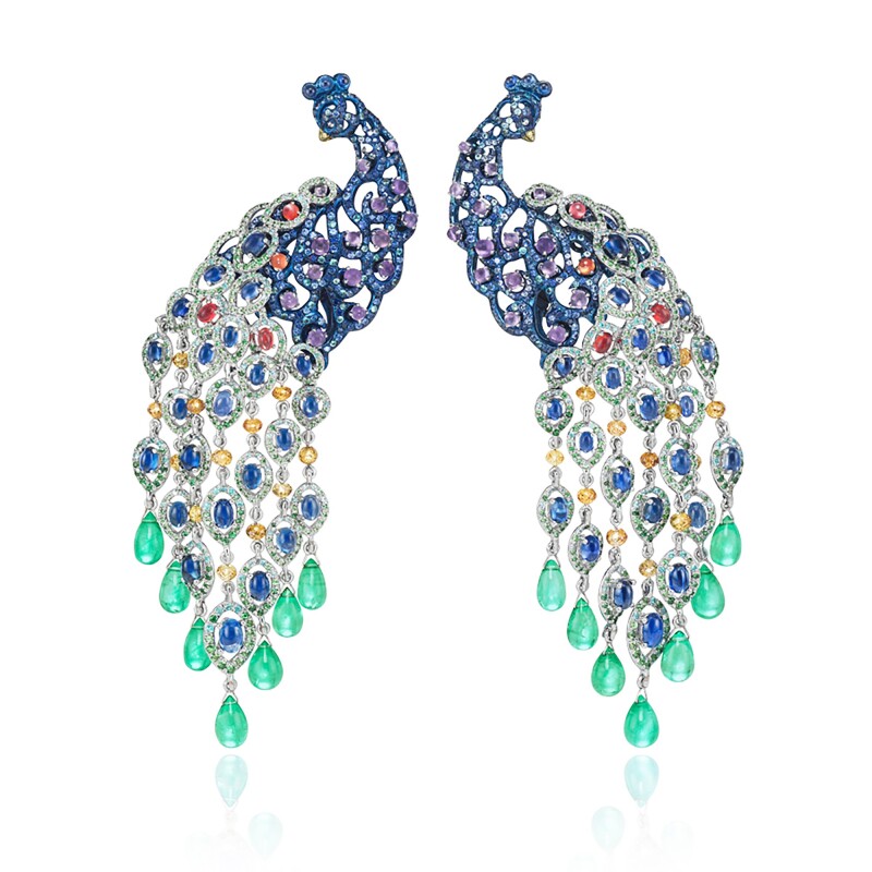 Chopard Animal World Collection diamond gemset peacock earrings